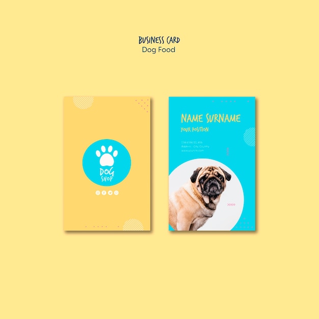 PSD gratuito diseño de tienda de comida para perros para tarjetas de visita