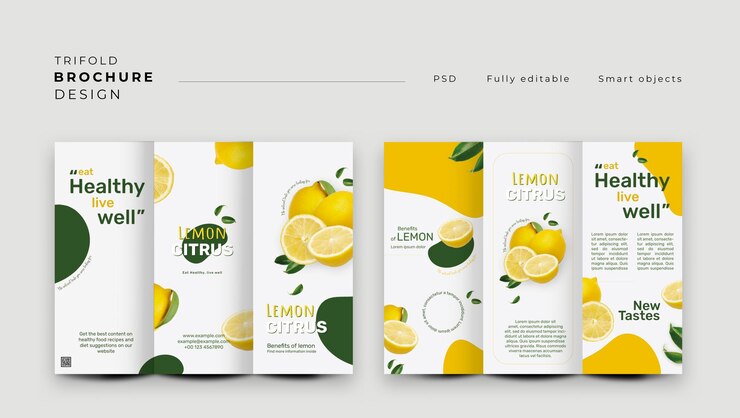 PSD gratuito diseño de tríptico de frutas cítricas listo para imprimir