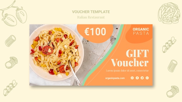 PSD gratuito diseño de vales de restaurante italiano