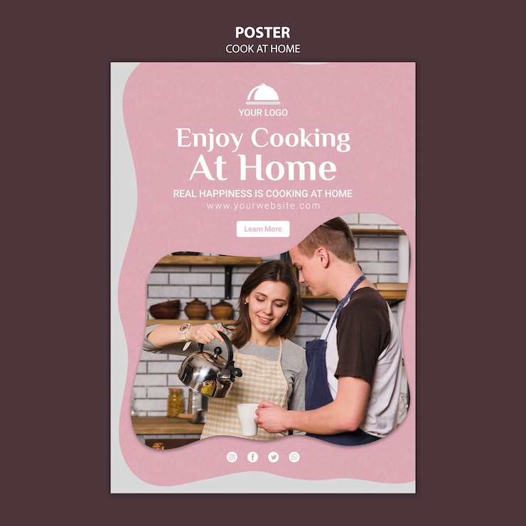 PSD gratuito disfruta cocinando en casa plantilla de póster