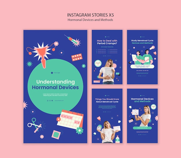 Dispositivos y métodos hormonales diseño de plantillas de Instagram