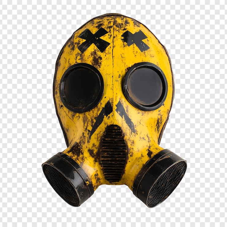 PSD Gratis distressed yellow gas mask with black xs