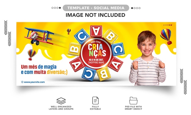 Diversión de compras del mes de los niños de banner de redes sociales