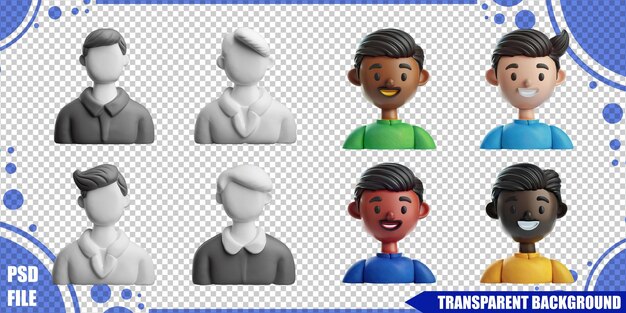 Diversos retratos de personajes masculinos al estilo de dibujos animados