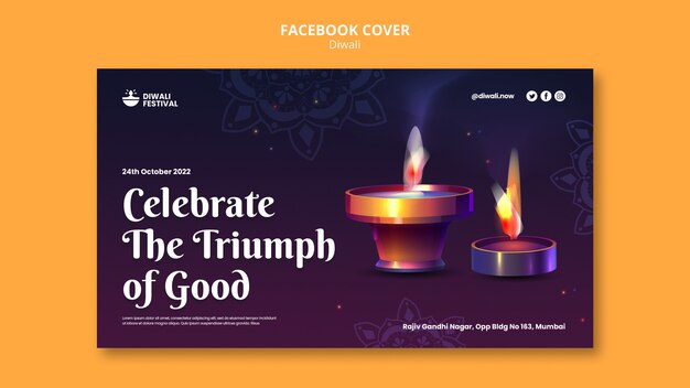 Diwali festival viering social media voorbladsjabloon