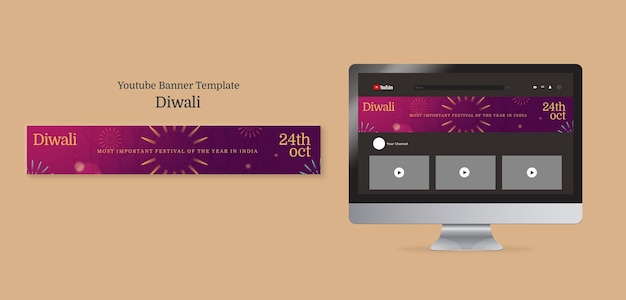 Gratis PSD diwali festival viering youtube sjabloon voor spandoek