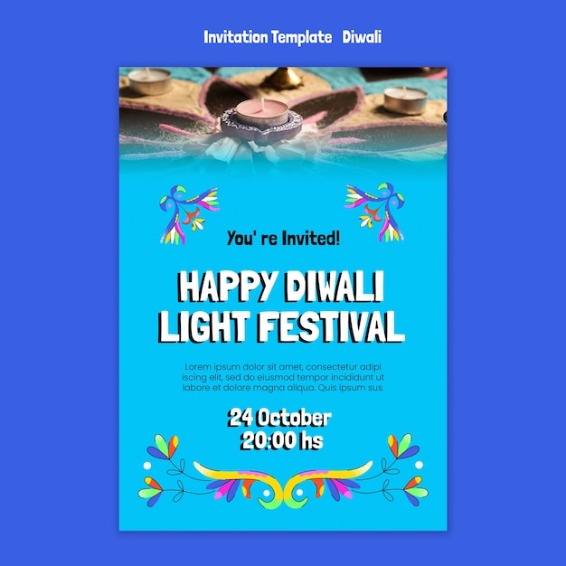 Gratis PSD diwali-festivalsjabloon met plat ontwerp