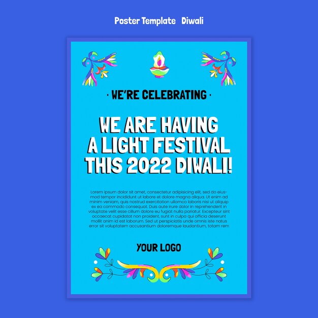 Diwali-festivalsjabloon met plat ontwerp