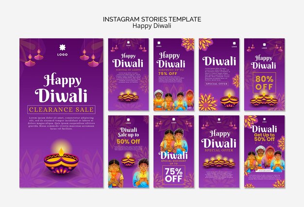 Diwali instagram-verhalencollectie met mandala-ontwerp