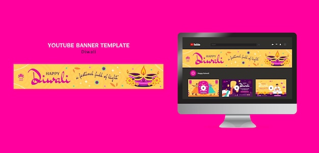 Gratis PSD diwali-sjabloon met plat ontwerp