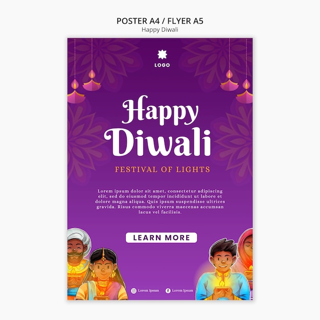 Gratis PSD diwali verticale postersjabloon met mandala-ontwerp