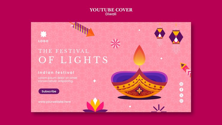 Gratis PSD diwali viering youtube cover sjabloon