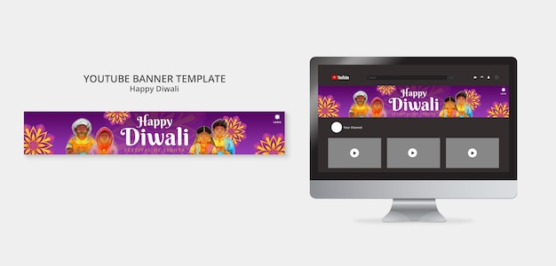 Diwali youtube-bannersjabloon met mandala-ontwerp