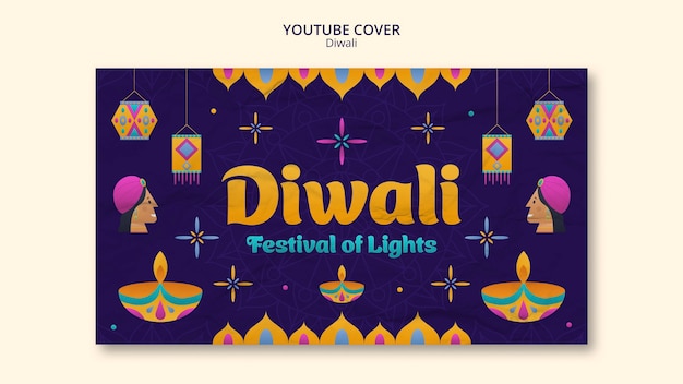 Gratis PSD diwali youtube-miniatuursjabloon met plat ontwerp