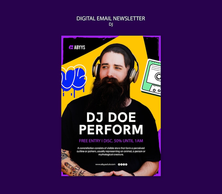 PSD Gratis dj party digital newsletter template design