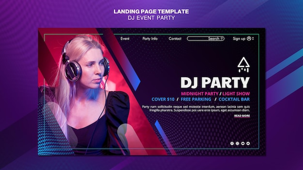PSD gratuito dj party mujer con auriculares página de inicio