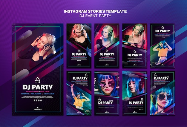 PSD gratuito dj party woman con auriculares instagram stories