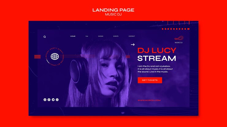 PSD Gratis dj set livestream template landing page