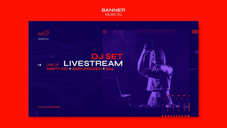 PSD gratuito dj set plantilla de banner de transmisión en vivo