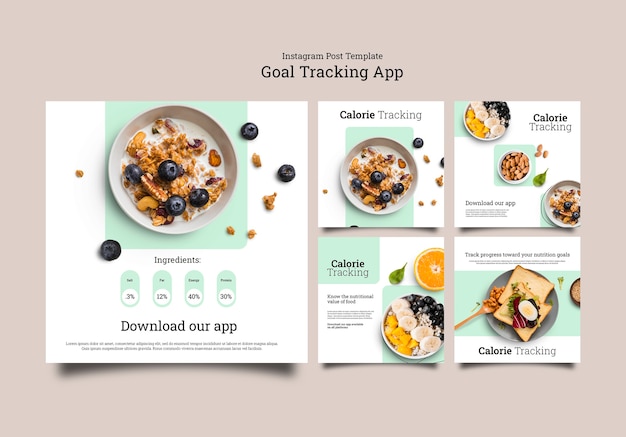 Gratis PSD doel tracking app instagram berichten sjabloon