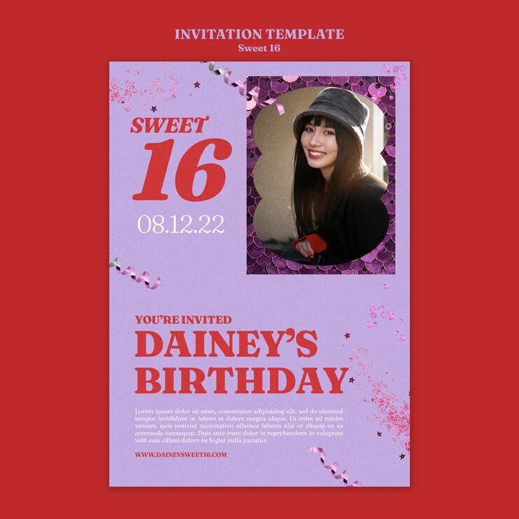 PSD gratuito dolce 16 modello di invito alla celebrazione