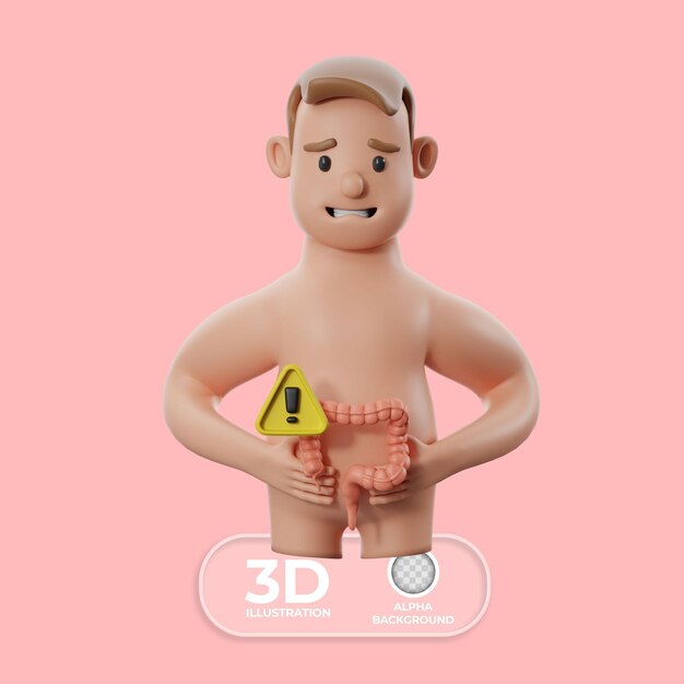Dolor abdominal causado por la ilustración 3D del intestino