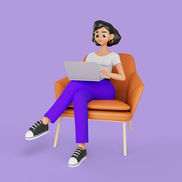 donna 3d che lavora al computer portatile