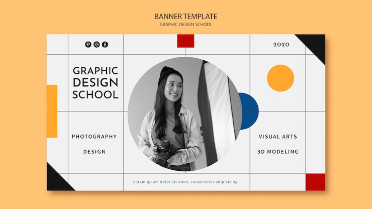 PSD gratuito donna che cattura un banner del corso di progettazione grafica