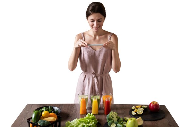 Donna del tiro medio con cibo sano