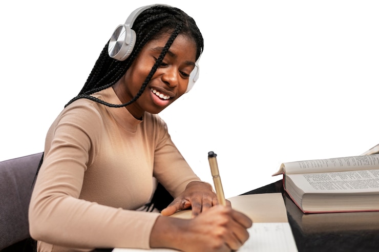 PSD gratuito donna media che studia.