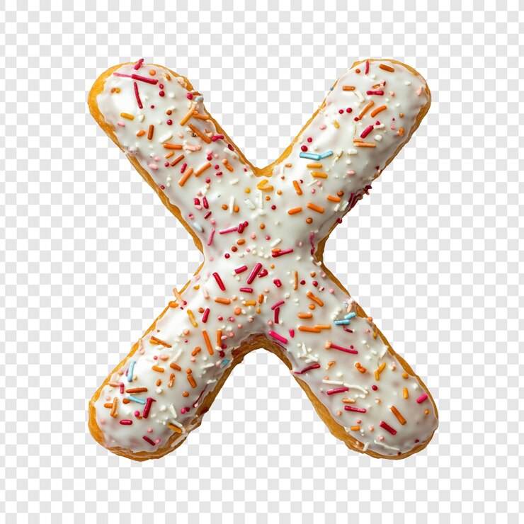 PSD gratuito donut letter x sprinkles alphabet sweet treat bakery delicious food photography dessert yummy confectionery tasty sugar glaze