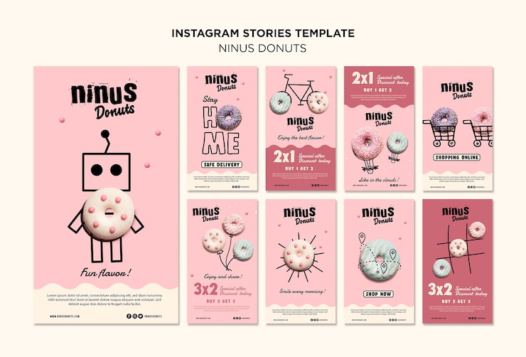 PSD gratuito donuts concept instagram stories template