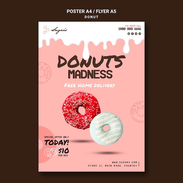 Gratis PSD donuts waanzin poster sjabloon