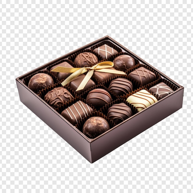 Gratis PSD doos met chocolade snoepjes geïsoleerd op transparante achtergrond