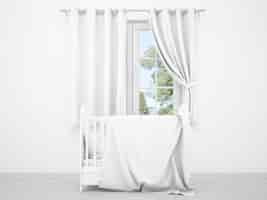 PSD gratuito dormitorio de bebé blanco realista con una ventana y una cuna