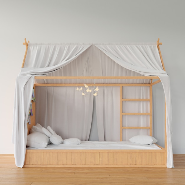 Dormitorio con cama de madera