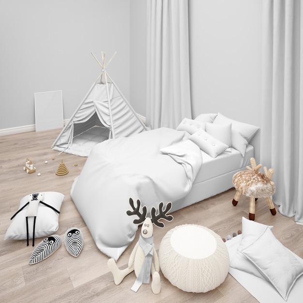 PSD gratuito dormitorio infantil con muchos juguetes. decoración moderna