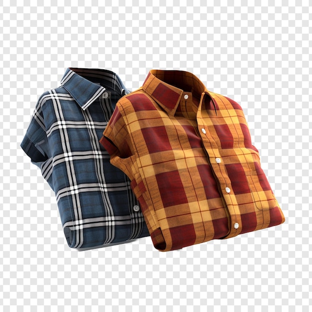 Dos camisas están en una superficie a cuadros aisladas en un fondo transparente