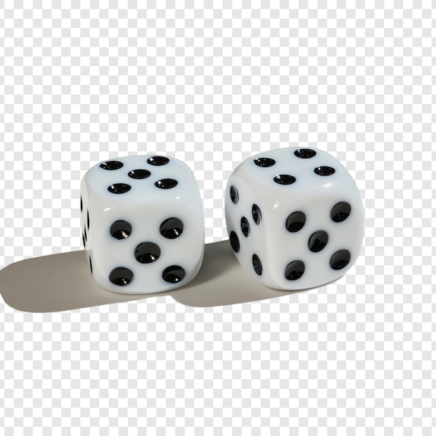 Dos dados blancos con puntos negros sobre un fondo transparente