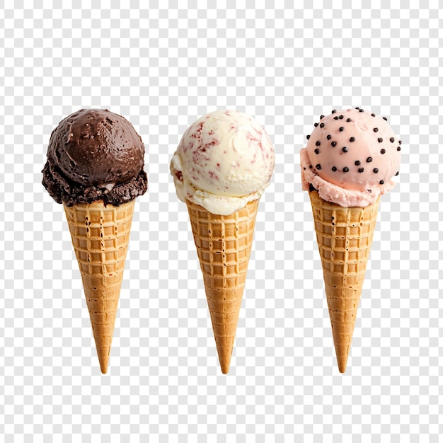 Drie heerlijke ijsjes, chocolade, vanille en aardbeien.