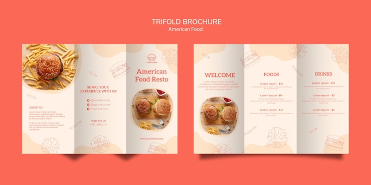 Gratis PSD driebladige brochure over amerikaans eten