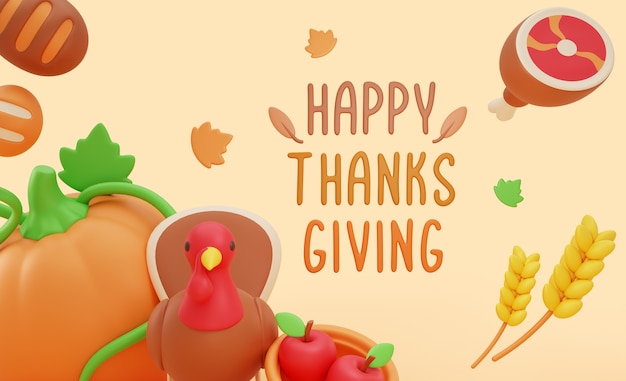 Gratis PSD driedimensionaal thanksgiving-compositiemodel