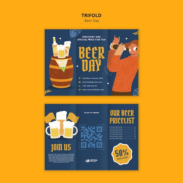 Gratis PSD drievoudige brochure voor de viering van de dag van het bier