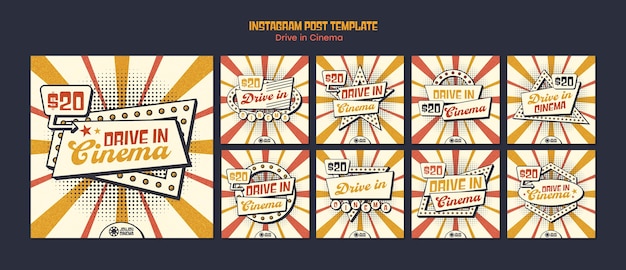 PSD gratuito drive in cinema plantilla de publicaciones de instagram