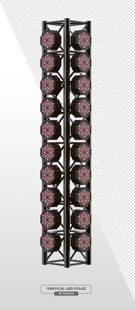 DualRow Truss Tower con focos de escenario LED multicolores en el renderizado 3D