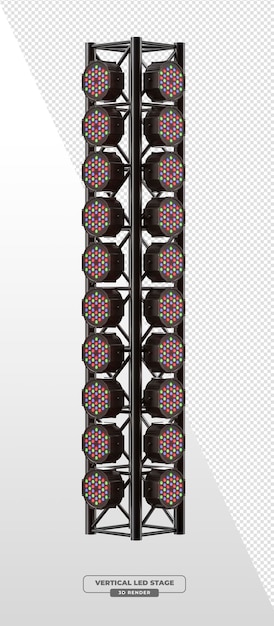 DualRow Truss Tower con focos de escenario LED multicolores en el renderizado 3D