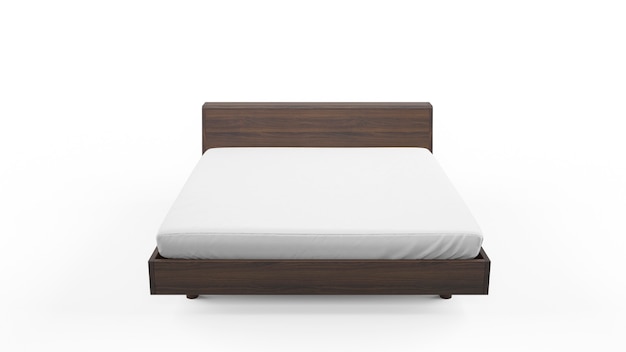 Dubbel bed met houten frame en witte matras, geïsoleerd