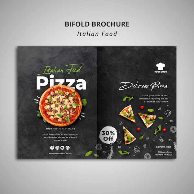 Gratis PSD dubbel gevouwen brochuremalplaatje voor traditioneel italiaans voedselrestaurant