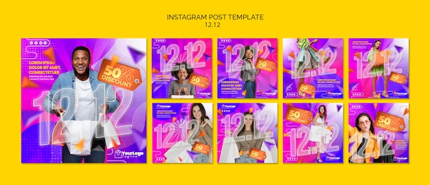 Gratis PSD dubbele 12-korting instagram-postset