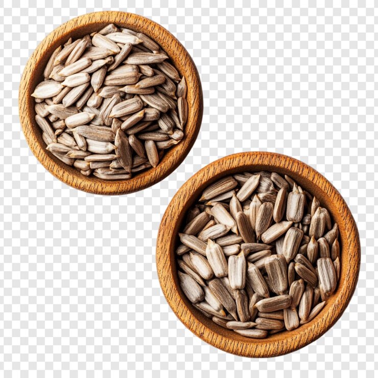 PSD gratuito due ciotole di legno piene di semi di girasole sbucciati